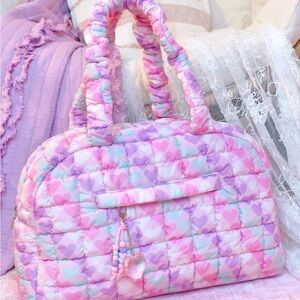Charming Pastel Heart Quilted Travel Bag